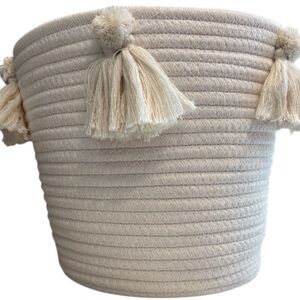 Target Pillowfort White Ivory Coiled Rope Storage Basket w/ Pom Pom Tassels